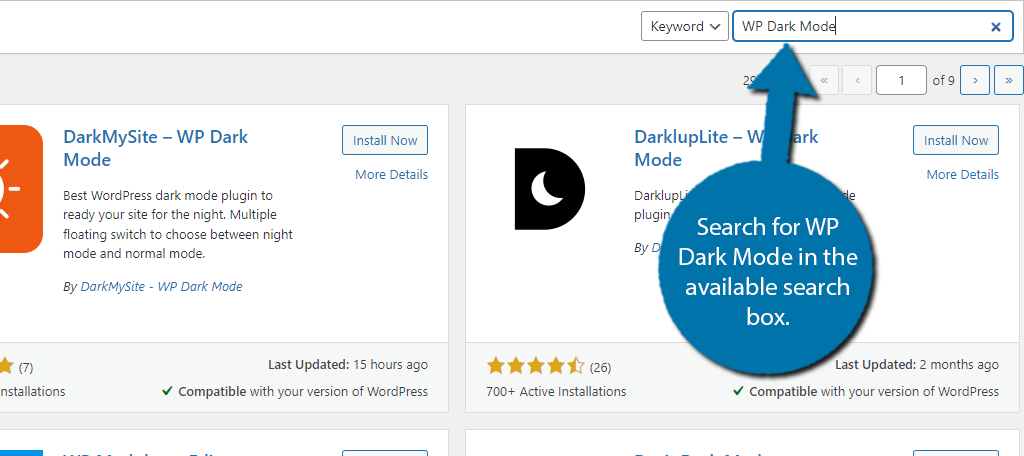 Search for WP Dark Mode