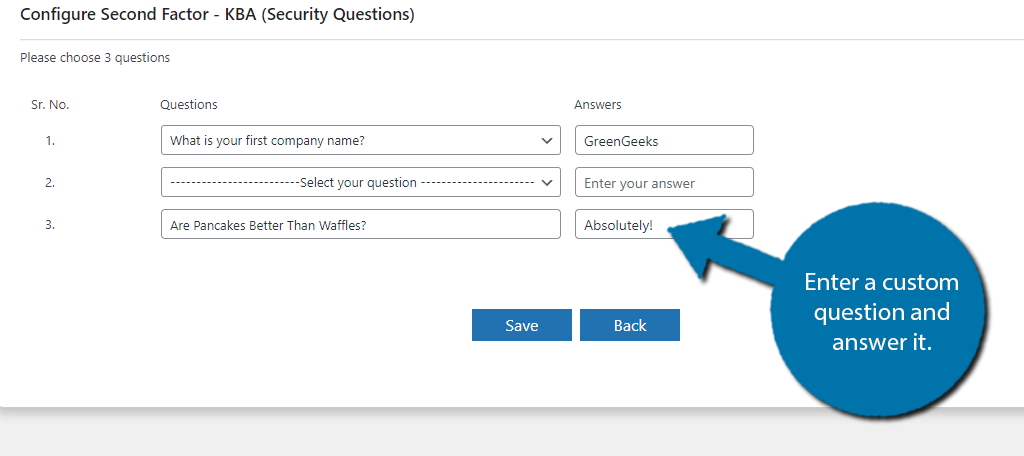 Custom security question