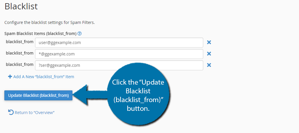 Update the Blacklist email in cPanel