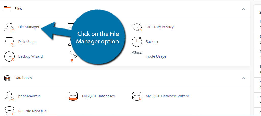 Click on the File Manager option to begin adding an Index to the parent page in WordPress