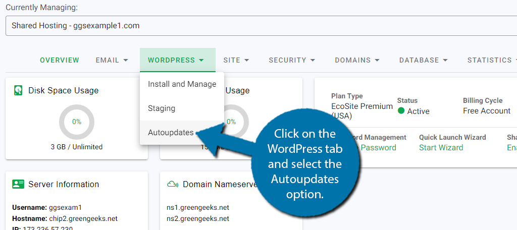 Click on the Autoupdates option to update WordPress plugins automatically