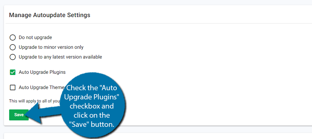 Click on the Save button to update your WordPress plugins automatically