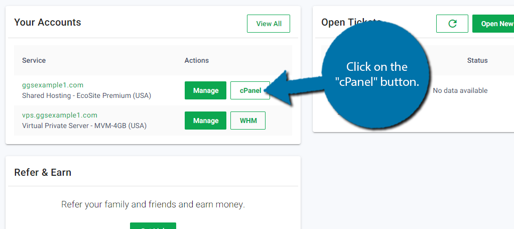 Access the cPanel