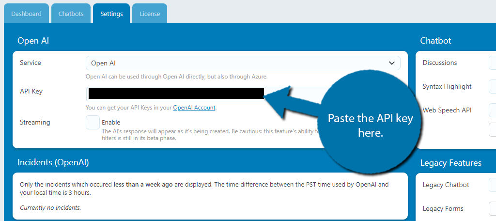 Paste the API key