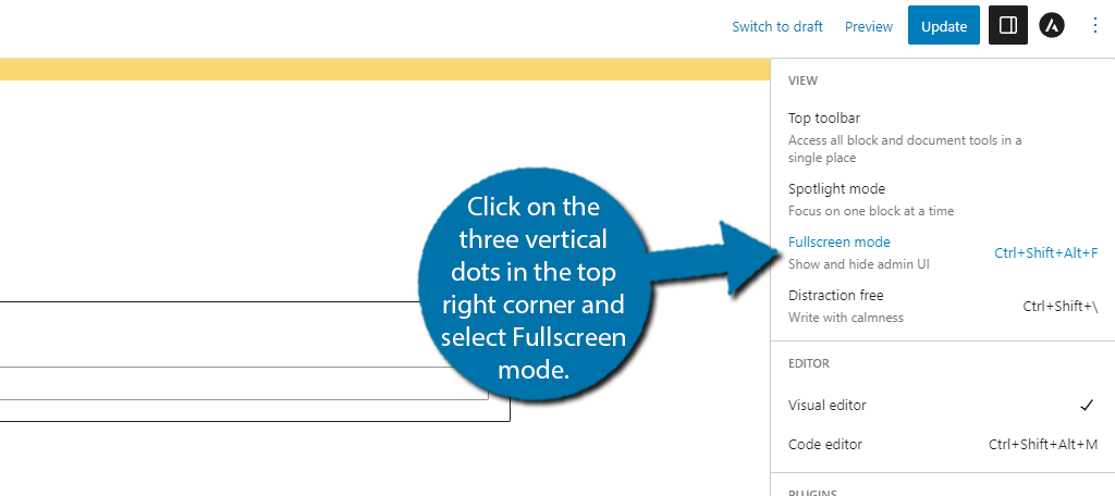 Full screen mode in WordPress