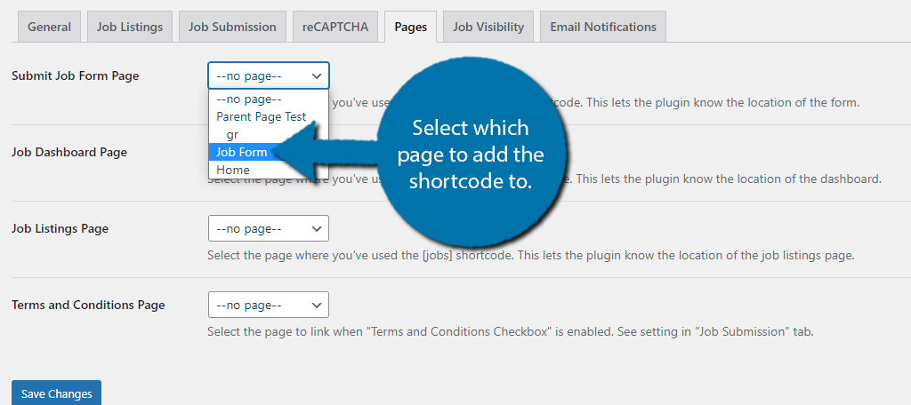 Add shortcodes to your pages to add a job board in WordPress