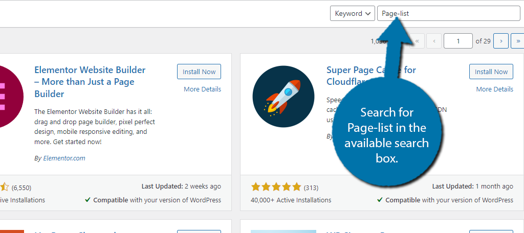 Search for the page-list plugin to create a page list in WordPress