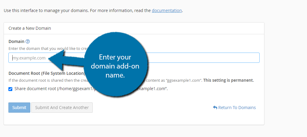 Enter Domain Add-On Name