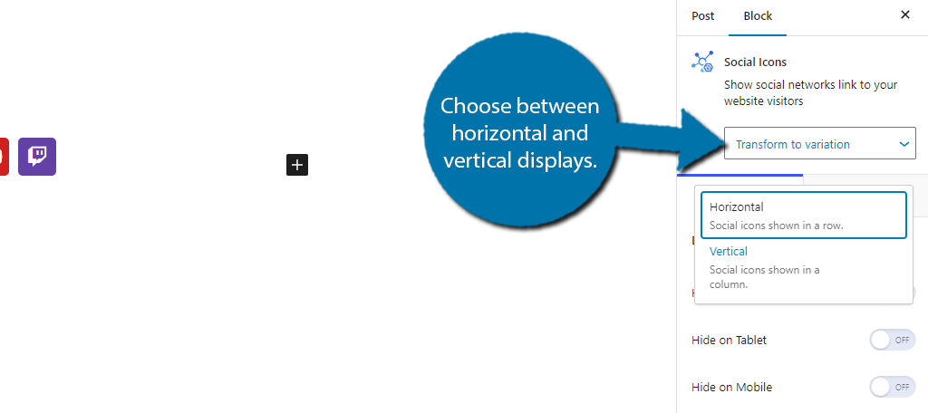 Select between horizontal or vertical displays in Gutenverse