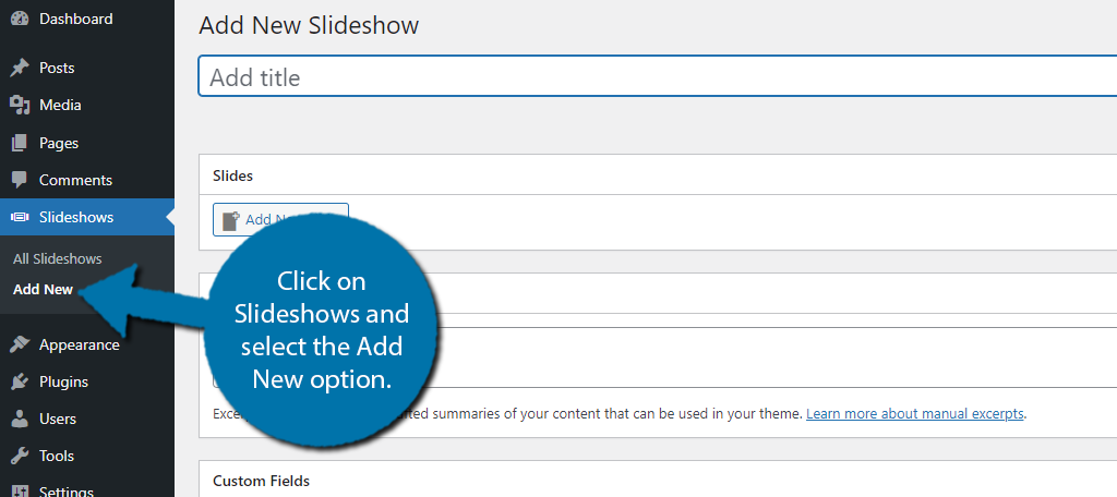 Add New Slideshow to create presentations in WordPress