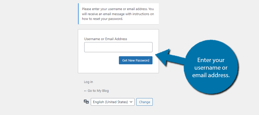 Enter username or password to recover your password in WordPress