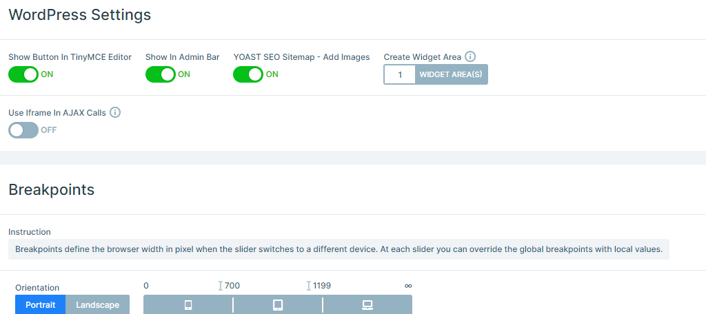 WordPress settings for the presentations