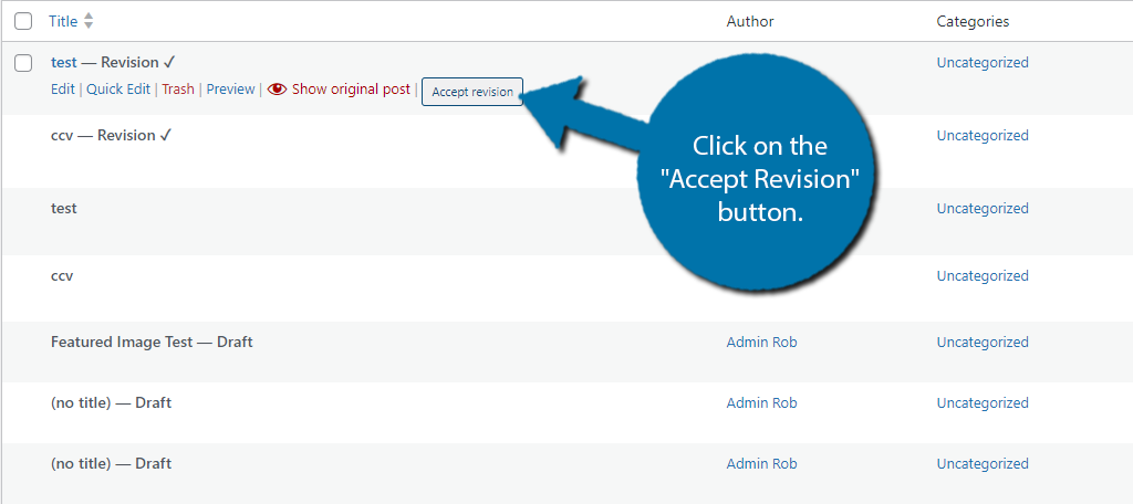 Accept the post revisions in WordPress