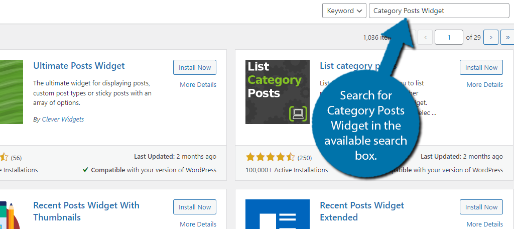 Search for the category posts widget to display category posts in WordPress