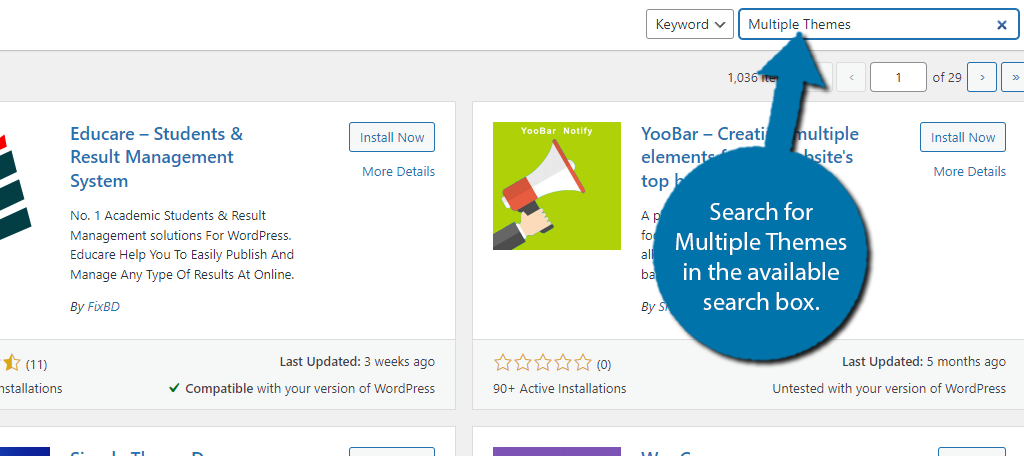 Search for Multiple Themes in WordPress to build pages