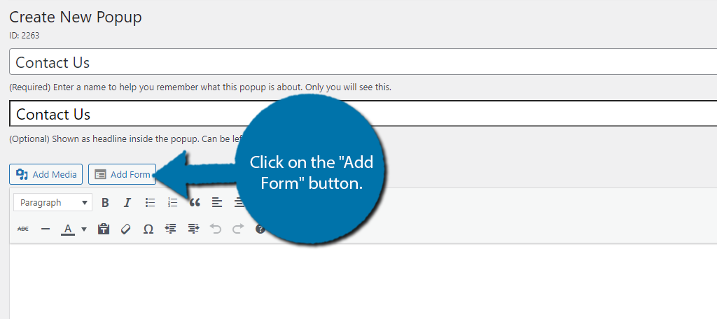 Add a Contact form to the Popup Makerin WordPress