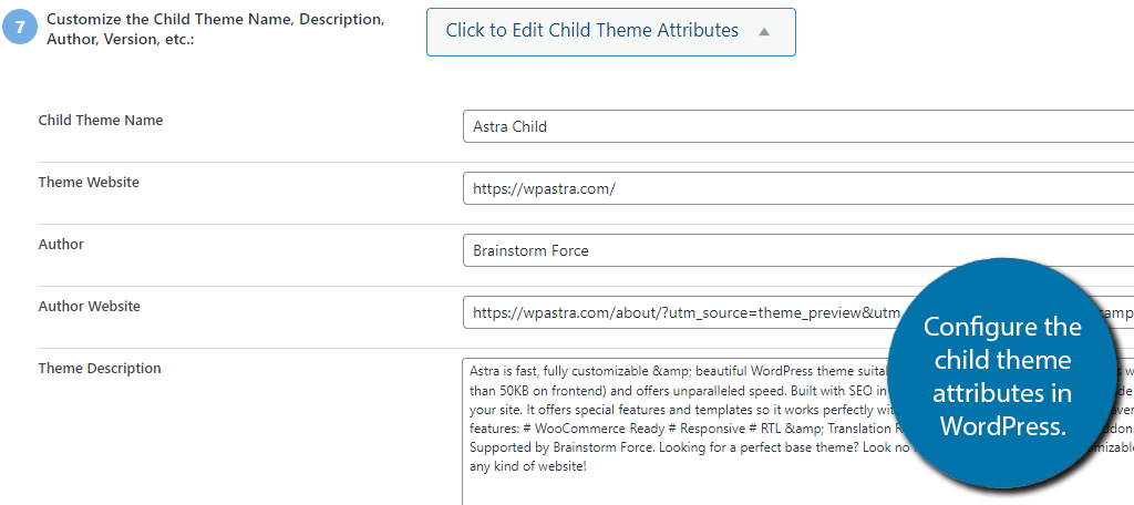 Child Theme Attributes