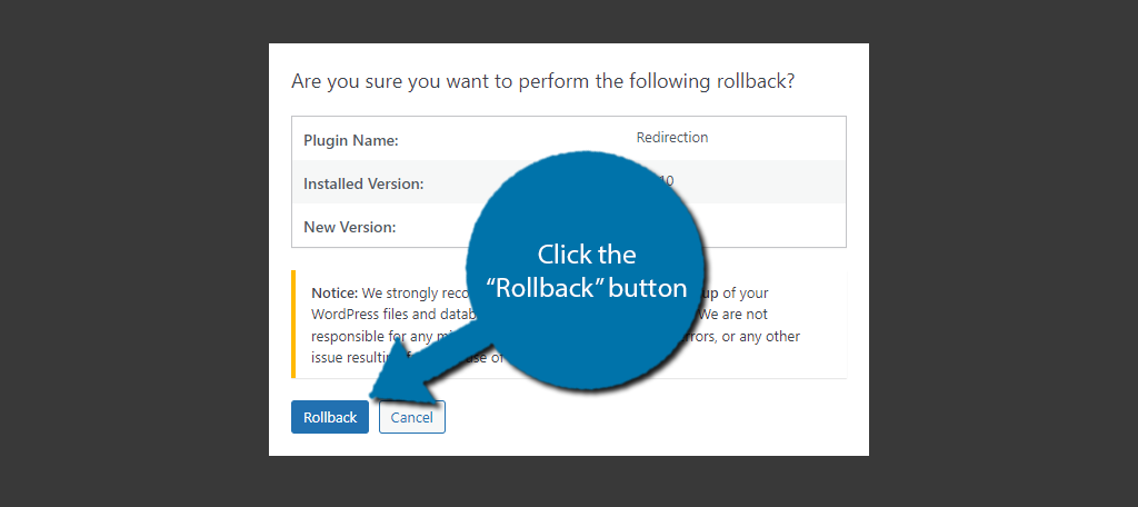 Rollback a WordPress update
