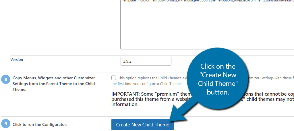 Create New Child Theme