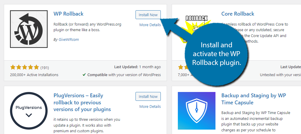 Install WP Rollback to revert an update made to WordPressplugins and themes