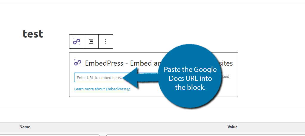 Add the Google Docs URL in WordPress