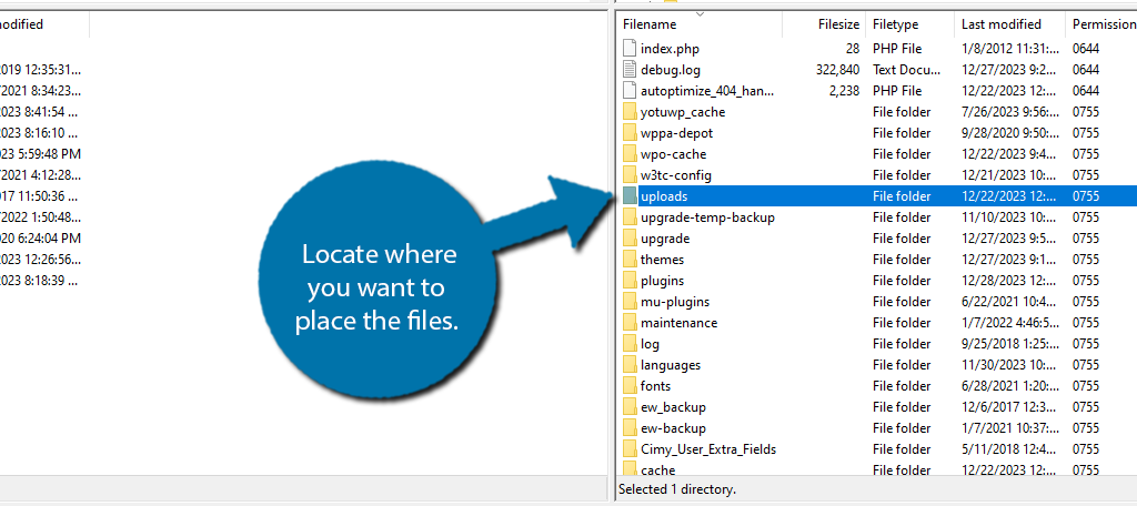 Locate the upload destination