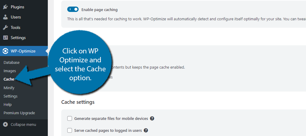 WP Optimize Clear Cache WordPress