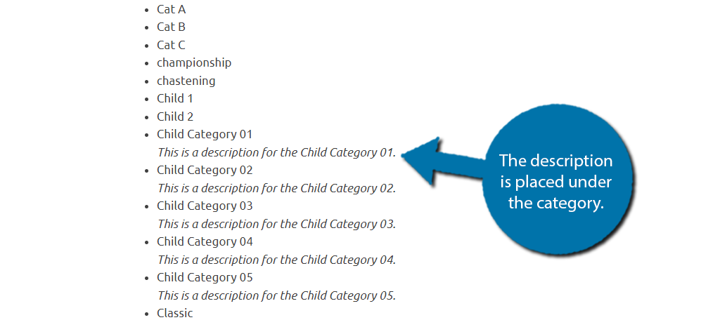 Category list with descriptions in WordPress