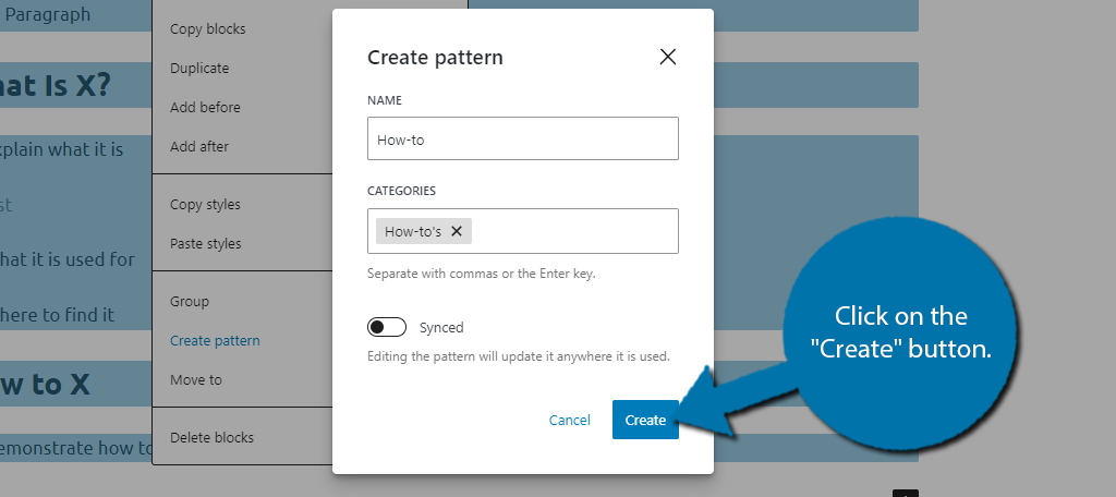 Create content patterns in WordPress