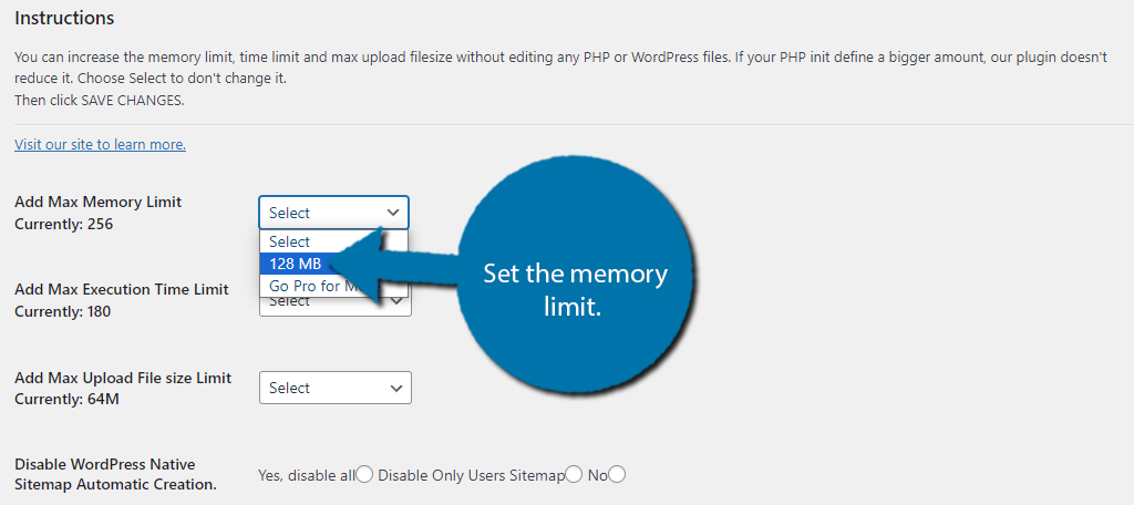 Set the memory limit in WordPress