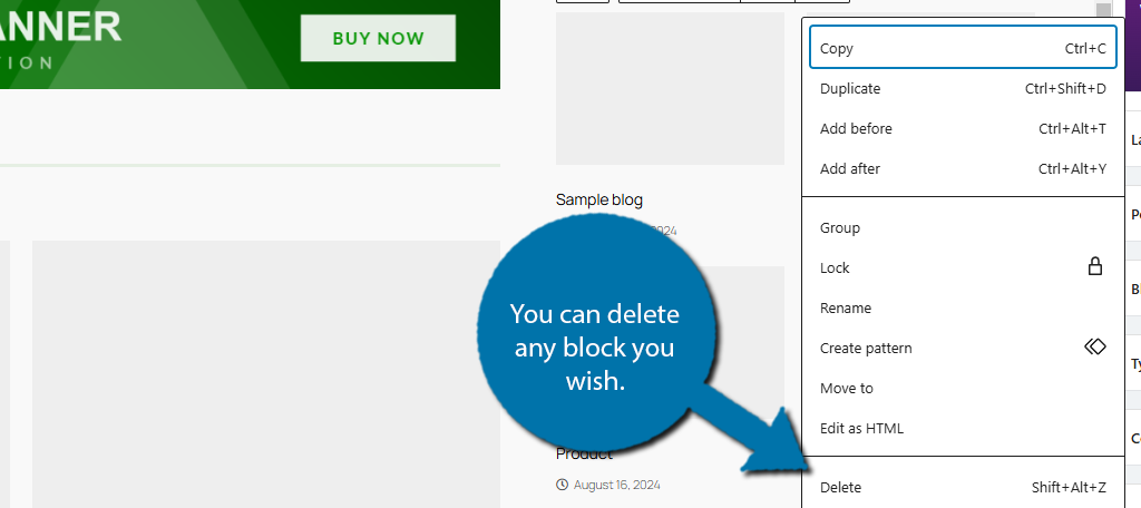Delete Block in Blockspare