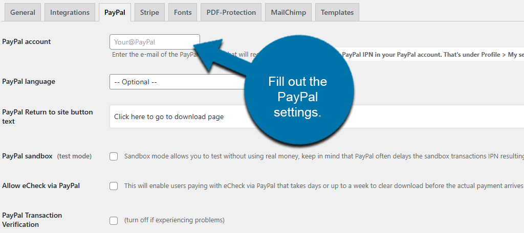 PayPal Settings